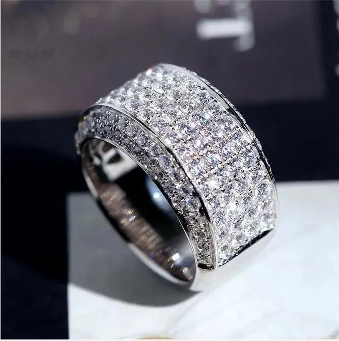 2021 Pedras de Hip Hop Geladas para fora Micro Pave CZ Pedra Tênis Anel Homens Mulheres Charme Luxo Com Side StonesJewelry Cristal Zircon Diamante Ouro Prata Casamento Banhado