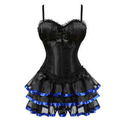 white christmas dresses Daisy Corsets Top Drawer 2 PC Black Satin Steel Boned Burlesque Corset & Black Satin Skirt Set Small main image 1