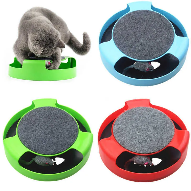 Jouet automatique pour animaux de compagnie Tease Cats Souris interactive courant le long de la piste Turntable Toy Smart Teasing Cat Stick Crazy Game Cat Toy 210929