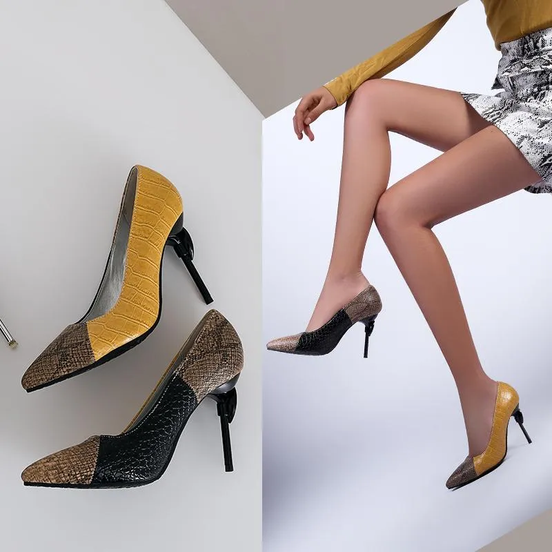 Dress Shoes Trendy Heterochromatic High Heels For Women Sexy Stiletto Spring Fashion Pointed Toe Mixed Color Single Ladies Pumps