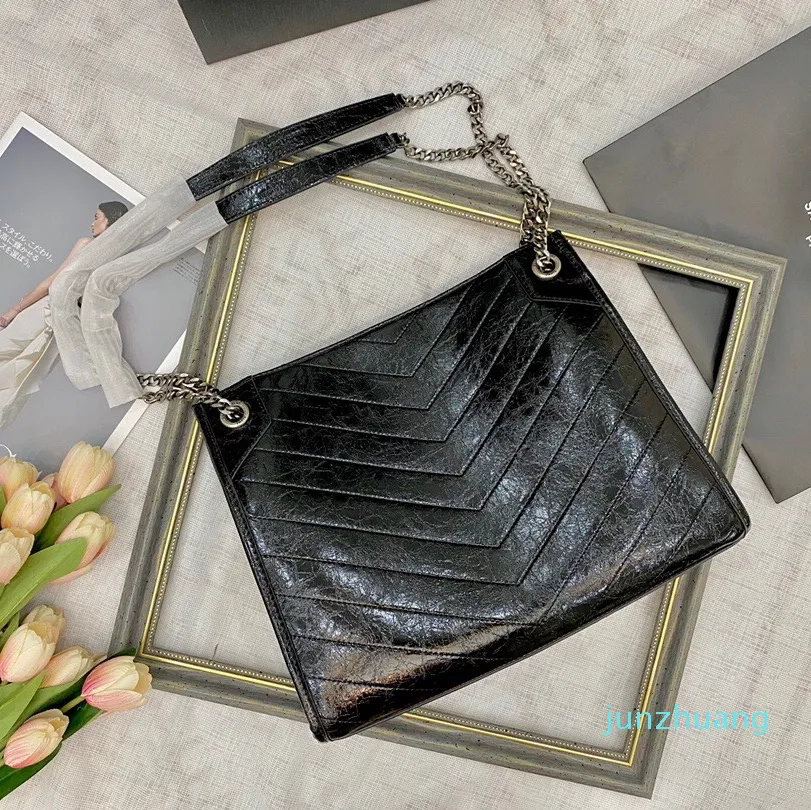 Designer- Women Shopping Bag For Work Commuter Zig Zag Chain Bags Business Travel Tote Mommy Package Black Slant Shoulder bags