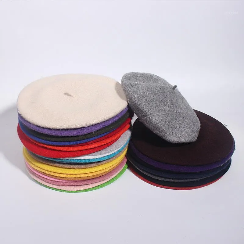 Berets Kvinnors Höst Vinter Varm Tjock Ull Beret Solid Färg Hat Gorras Boinas Par Mujer Flat Top Barette