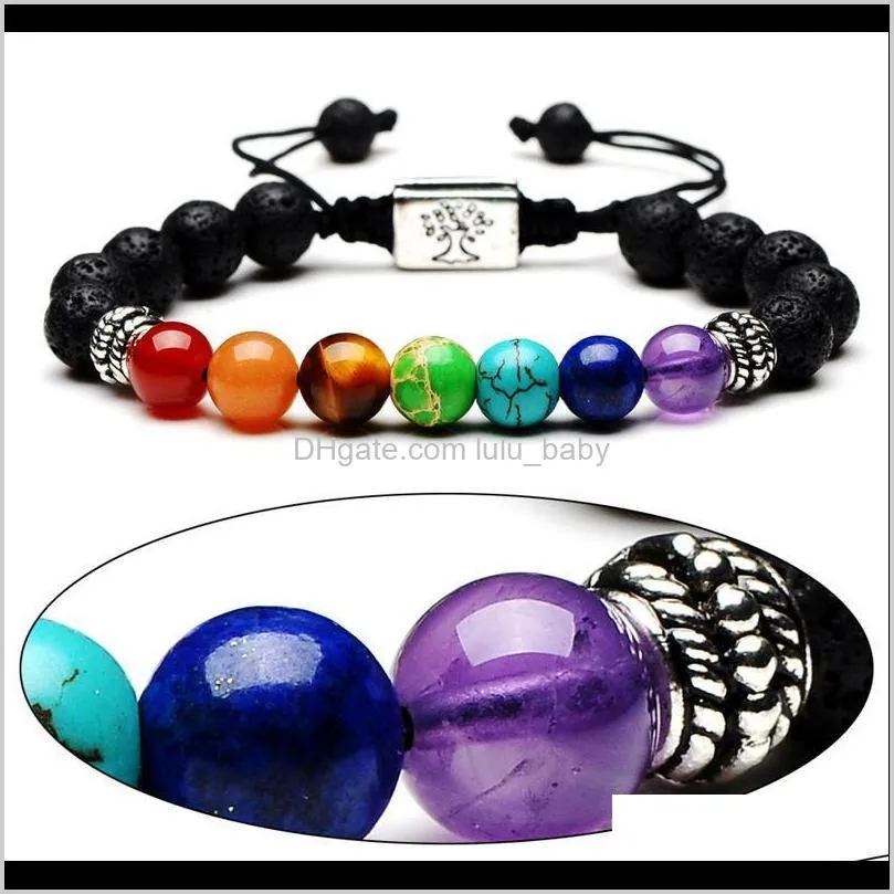 2020 yoga handmade 7 chakra tree of life charm bracelets lava stones multicolor beads rope bracelet women men bracelets bangles