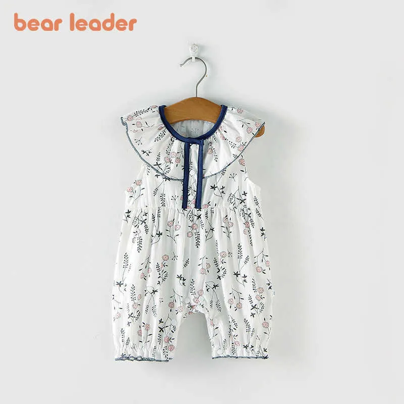 Bear Leader Summer Flowers Vêtements Toddler Baby Floral Print Rompers Infant Girls Ruffles Collar Bodys born Clothing 0-2Y 210708