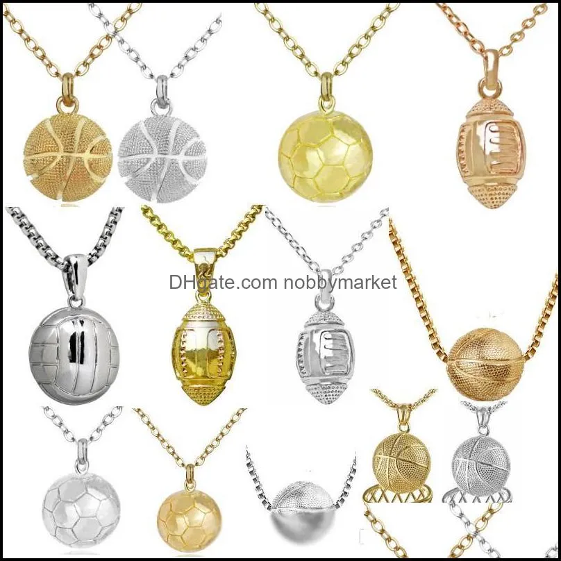 Pingente colares pingentes jóias colar de basquete ouro cadeia de aço mulheres homens esporte hip hop amantes de futebol drop drop