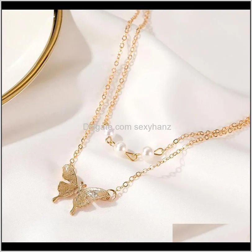 women layered necklace faux pearl butterfly clavicle chain girls daily wearing choker charming necklace jewelry accessory gifts