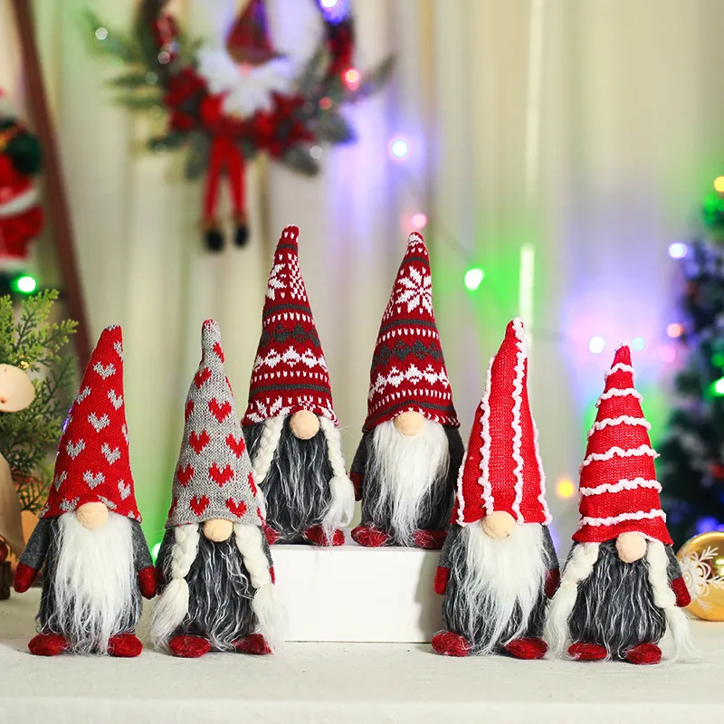 Decorações de Natal em pé de confecção de malhas do floco de neve do floco de neve chapéu sem rosto Santa Claus Boneca de floresta X'mas ornamento com longa trançada cabelo barba tamanho 28 * 11cm