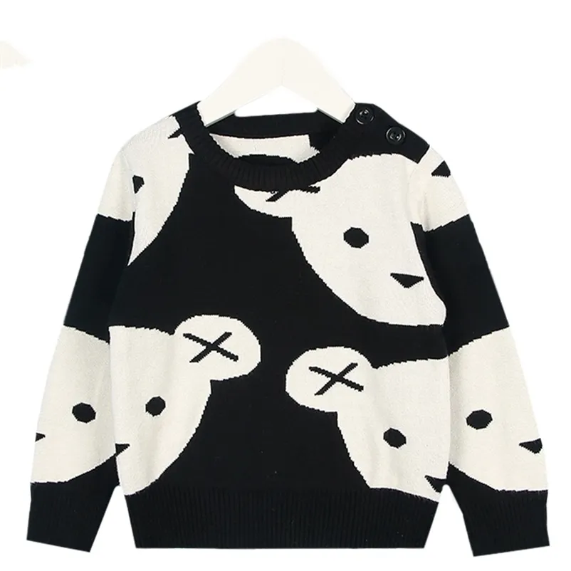 Baby Boys Girl Clothes Cute Cartoon Cotton Knitting Fashion Children Black White Bear Sweater Cardigan Kids Coat 210521