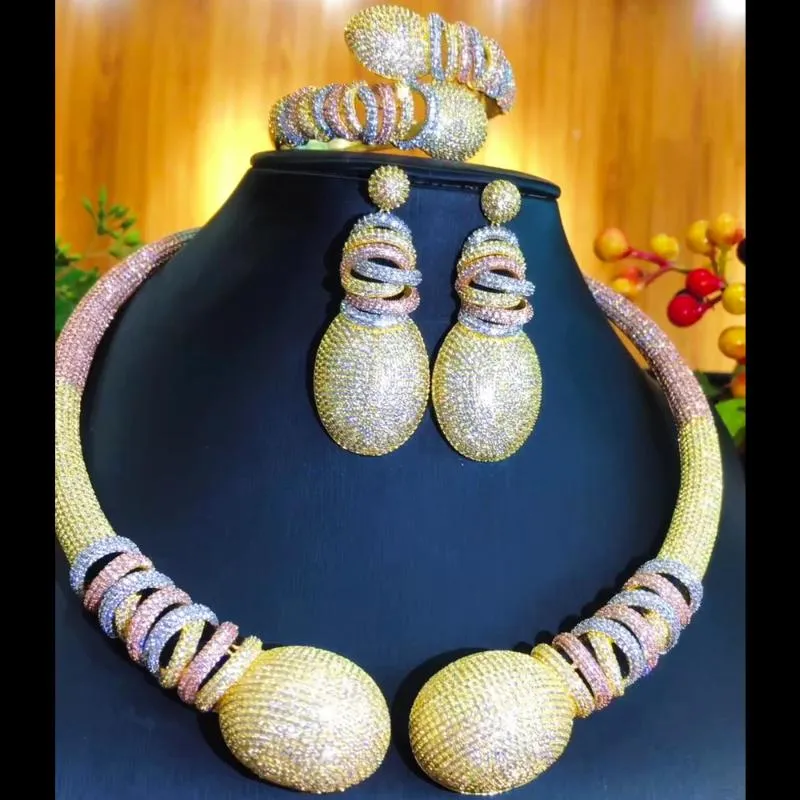 Orecchini Collana Jimbora Disc Balls Set di gioielli di lusso nigeriani Dubai per le donne Zircone cubico Matrimonio nuziale 2021