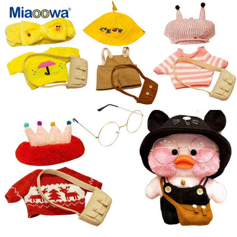 30 CM Lalafanfan Cafe Duck Clothes Kawaii Duck met Kleding Knuffels Gevulde Zachte Poppen Accessoires Haarband Kids Meisjes Gift Y211119