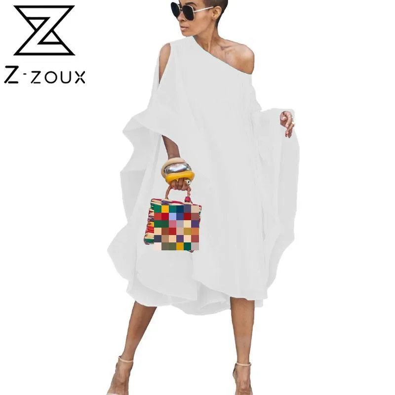 女性のドレスホワイトシフォンスラッシュネックバタフライスリーブロングルーズプラスサイズ夏ESYLER XXL 210524