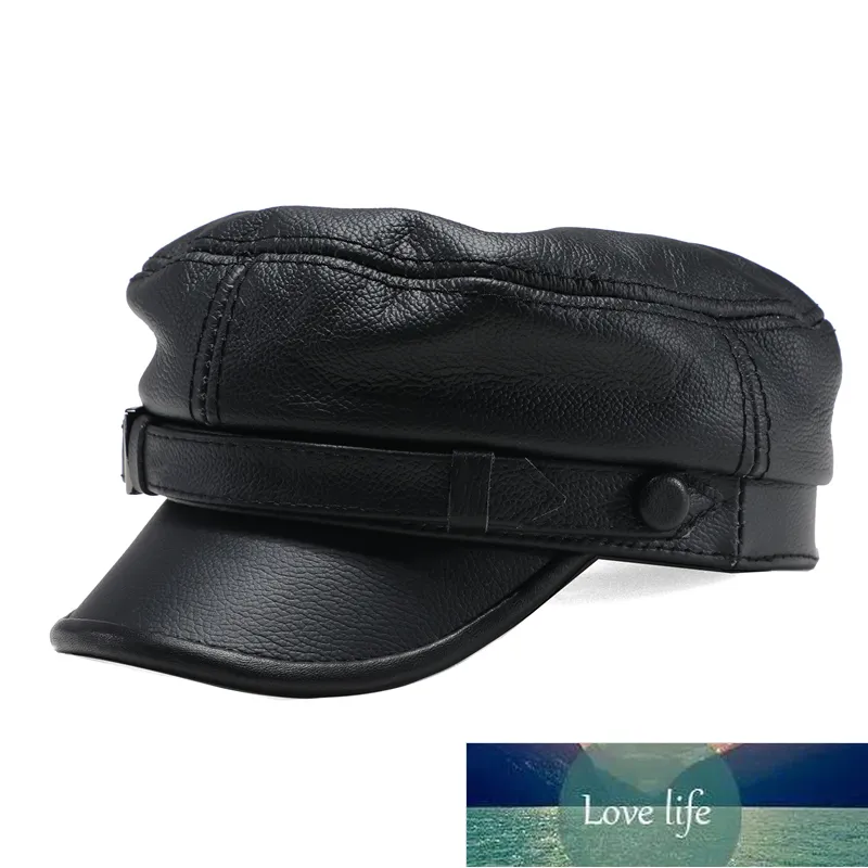 Luxury Military Cap For Women And Men Black Real Leather