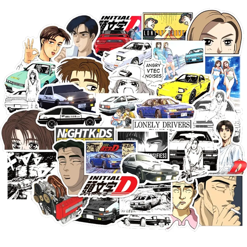 10/30 / 50PC / Pack Initial D Japanska Anime Graffiti Klistermärken Lable för bilar Motorcyklar Barnleksaker Dekal Bagage Skateboards Bil