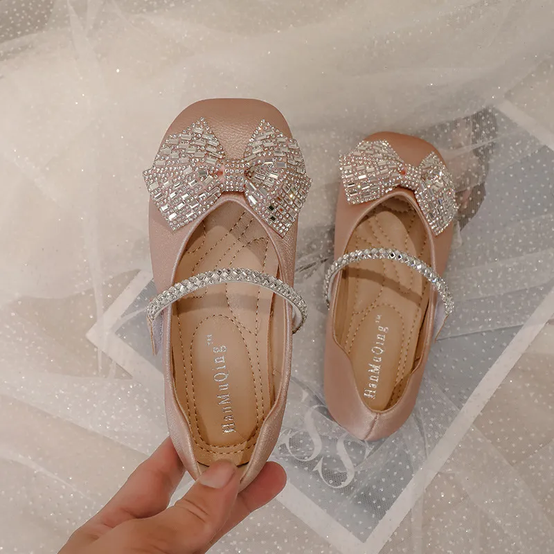 Scarpe per ragazze per bambini Principessa Strass Moda Dress Dress Party Dance Studente Toddler Flats Baby Kids Leather Shoes