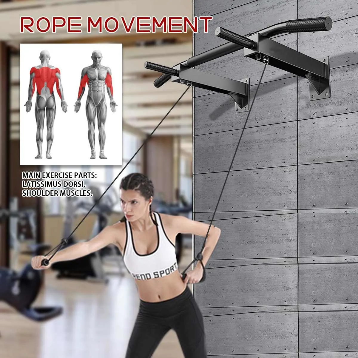 Pull Up Double Bar Wall Mounted Home Gym Horizontale Bars Indoor Fitnessapparatuur Sportkabel Deuropening Kin Bovenlichaam Sluiting Mechanisme Non-Slip Handschoen Training Solid