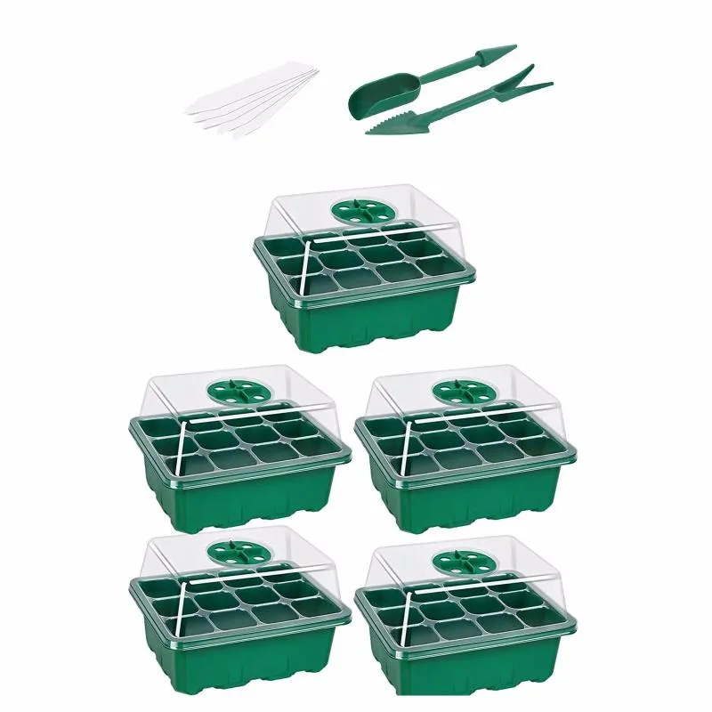 Bandeja de plântulas de plântulas de sementes de 5 pack (12 células por bandeja) Umidade ajustável Interruptor Jardim decoração Acessórios Pots