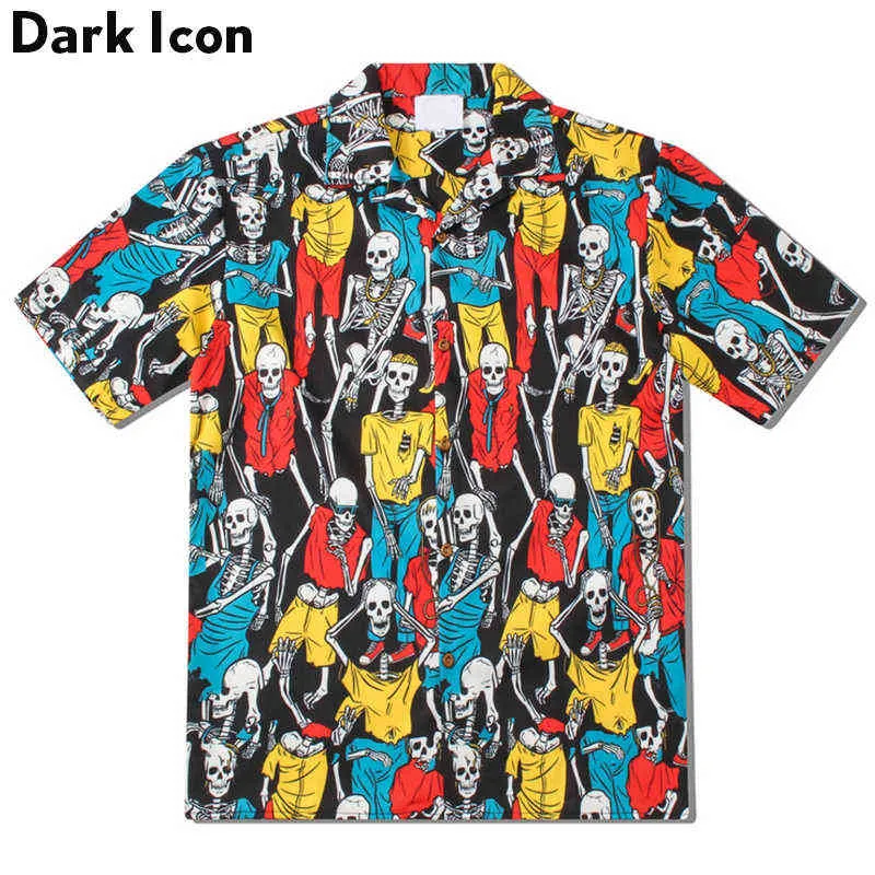 Черепки полные напечатанные стрит-рубашки мужчины летние рубашки с короткими рукавами для мужчин Гавайские рубашки человека топ 210603