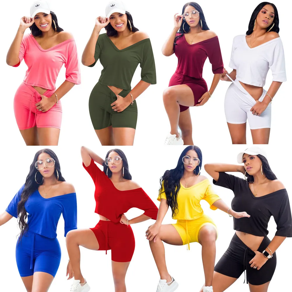 Женские дизайнерские брюки костюмы летние V-образные вырезыванные два частя кружева одежда плюс размер мода повседневная сплошной цвет шорты 8 цветов
