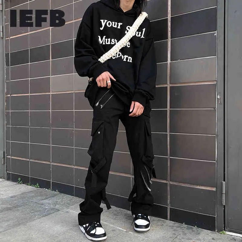 IEFB Hip Hop vêtements pour hommes printemps noir fermeture éclair conception Patchwork casual Cargo pantalon pour homme pansement jambe pantalon 9Y5521 210524