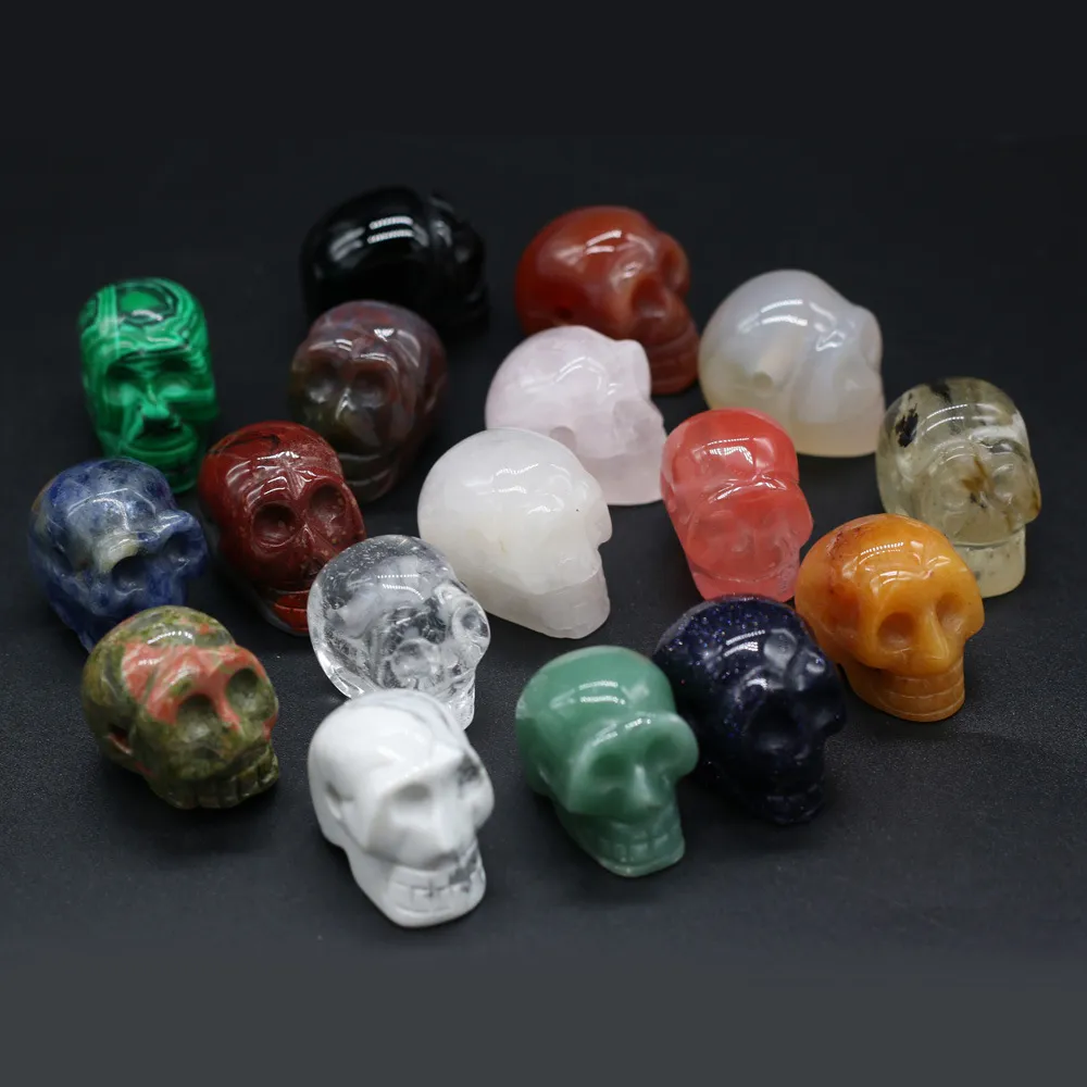 Crystal Skull Figurine Rzeźbiony szkielet Stat STATUE RAW REIKI Uzdrowienie Energia Ozdoby Ozdoby Halloween Halloween Prezent 20x30x25mm