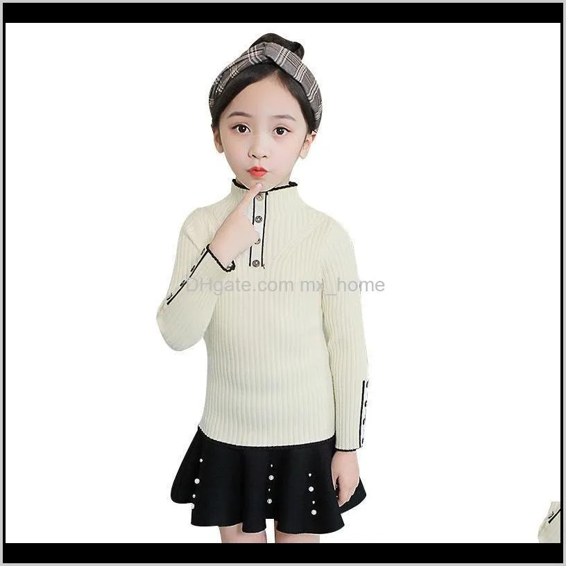 new knit solid turtleneck sweater for teenage girls knitting long sleeve tops clothing children school pullover outerwears 201103