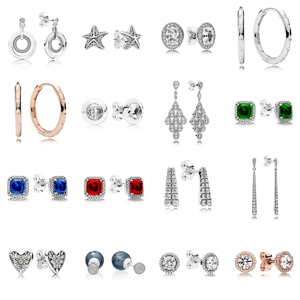 2021 NUEVO 100% 925 Sterling Silver296296CZ CÍRCULOS COLGANTES PENDIENTES TACHUELAS Corazón Oreja Charm Pandora Beads Fit Original