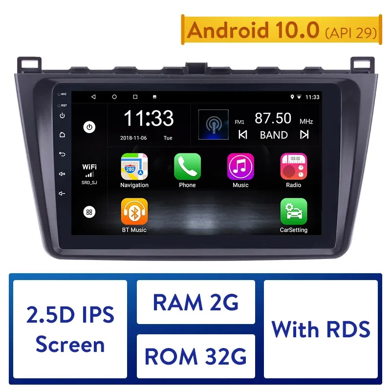 Lecteur multimédia de voiture dvd Radio Android 10.0 pour 2008-2015 Mazda 6 Rui wing 9 "2din Bluetooth WIFI GPS Navigation