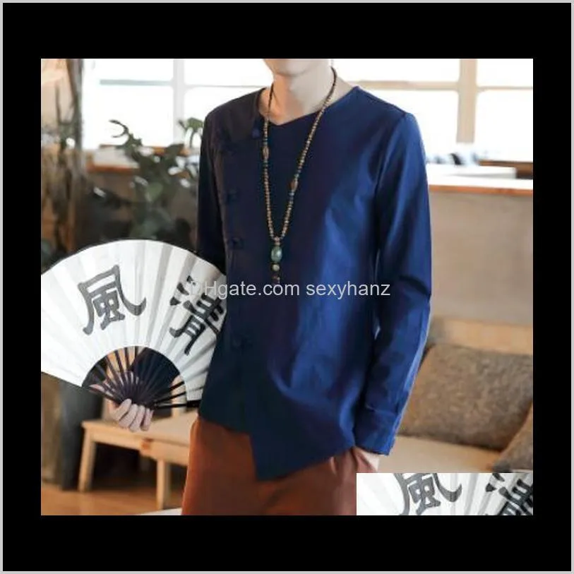 chinese shirt bouse men traditional chinese clothing for men male mandarin collar shirt outfit tops 3916 fla6#