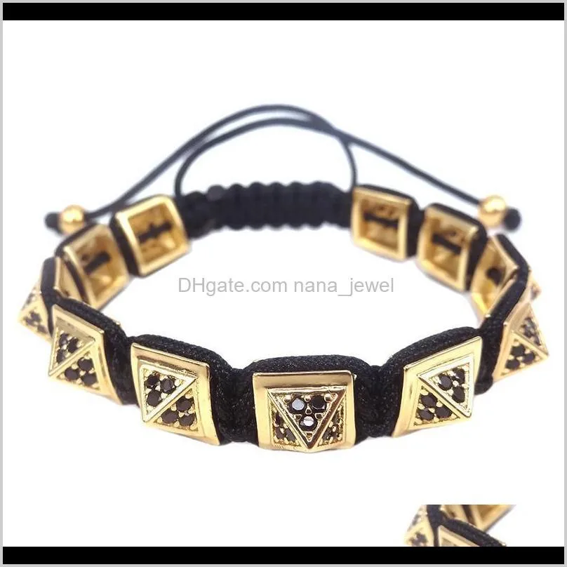 2020 Anil Arjanda Diy Design Braiding Macrame Men Black Gun Spike Bracelets 10mm Pave Black CZ Ball Beads Charm Women Bracelets1