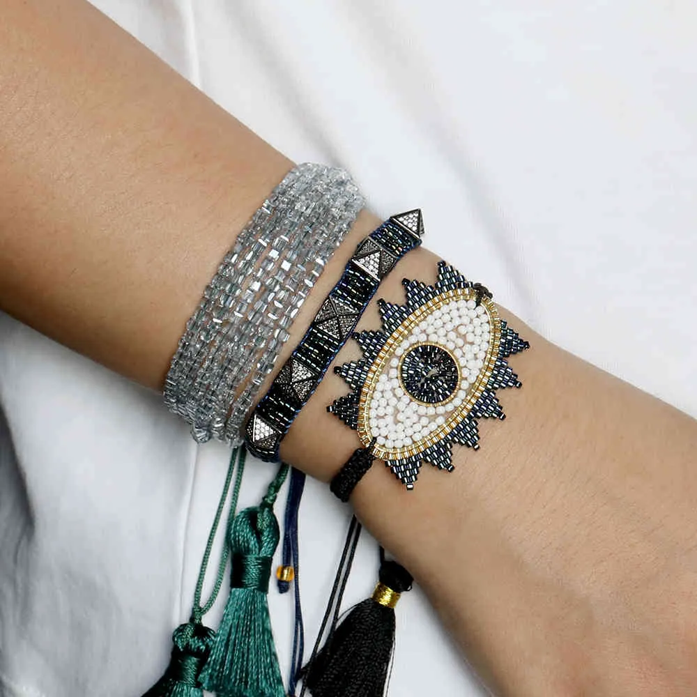 Rttooas MIYUKI Turkish Evil Eye Bracelets Women Pulseras Mujer Moda 2020 Handmade Loom Bead Bracelet Crystal Tassel Jewelry