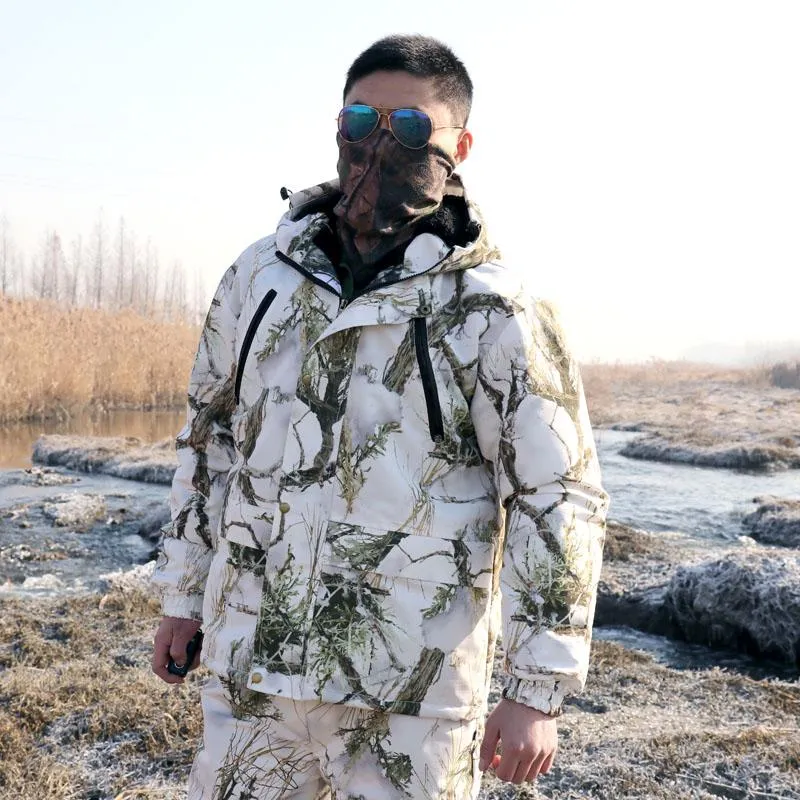 Winter Mens Bionic Camouflage Bug Suit For Hunting And Pants Set Waterproof,  Warm, And Fleece Lined Outdoor Fishing Suit From Bdsports, $60.2