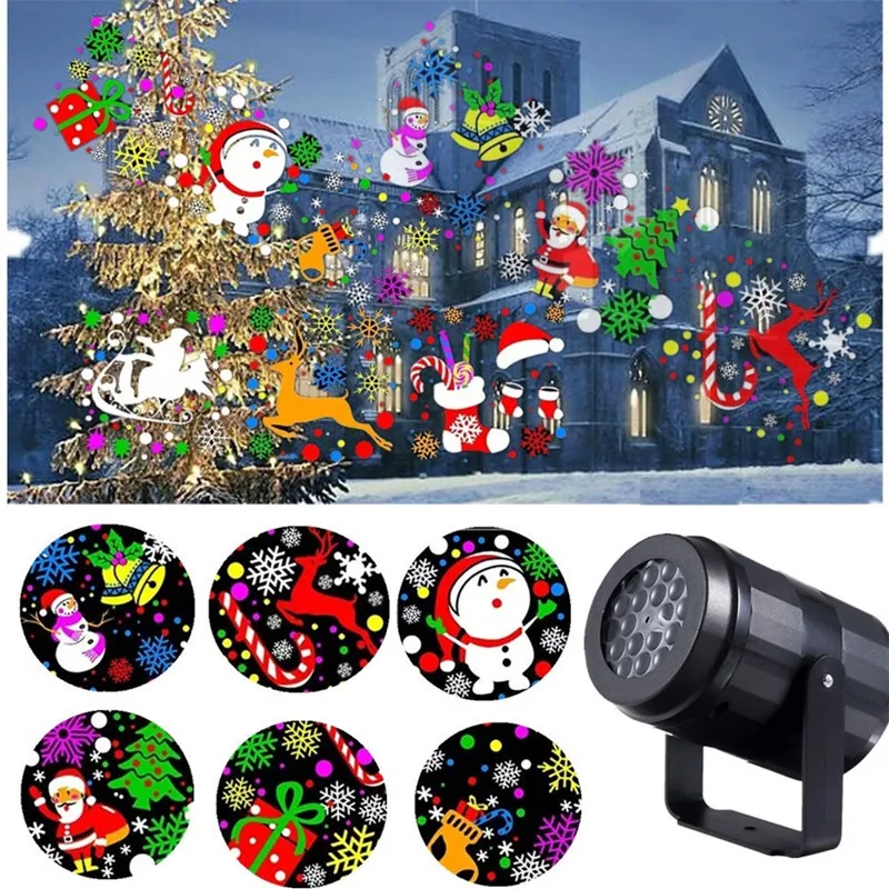 20 Padrões Ano Novo Decoração de Natal Efeitos LED Projetor Laser Luz Floco de Neve Elk Lâmpada de Projeção Palco Iluminação Interior Decoração D0.5