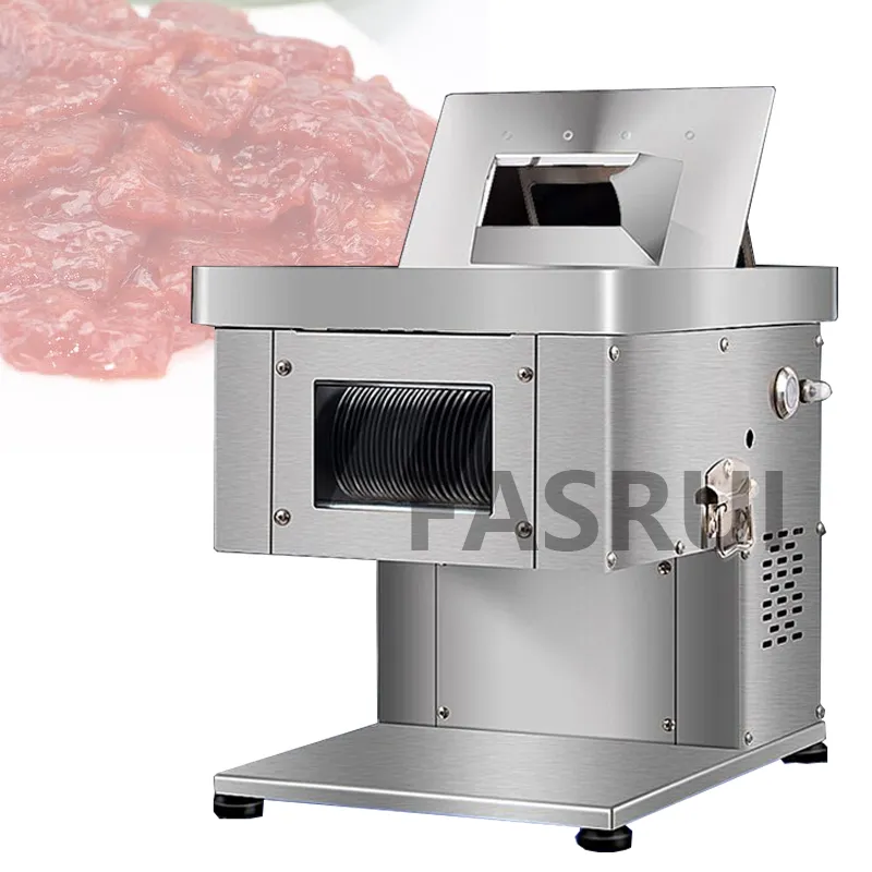 Kommersiell huggning skivning Dicing köttskärmaskin elektrisk kött skiktare rostfritt stål kött bearbetning tillverkare