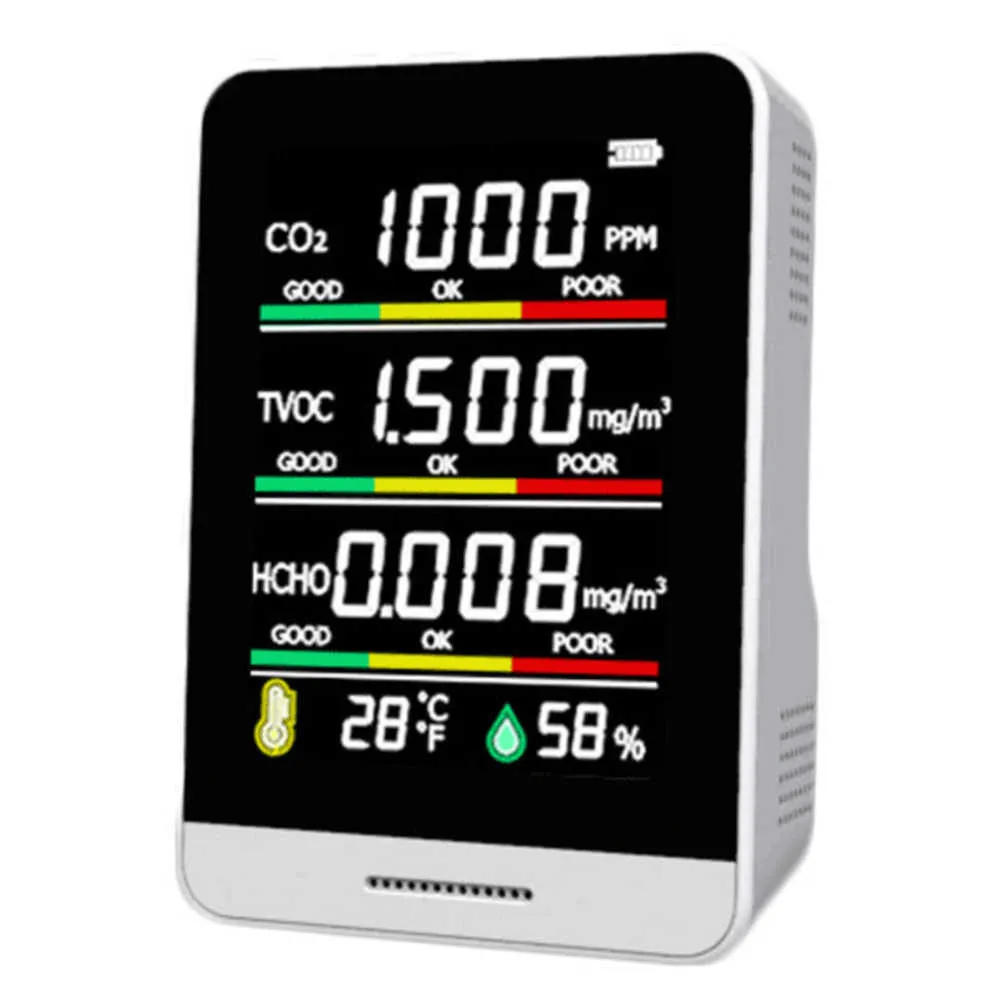 Rilevatore di CO2 TVOC HCHO Strumento di rilevamento dell'umidità della temperatura Strumento di rilevamento multiuso per il monitoraggio della qualità dell'aria per interni ed esterni 210719