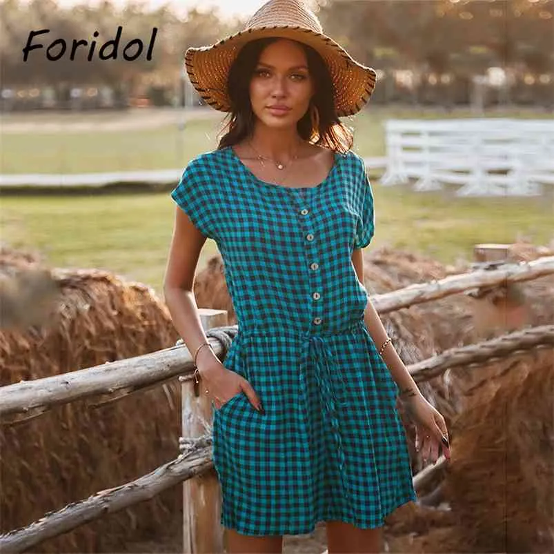 Extra grote plaid print playsuit romper met zak vrouwen dagelijks casual zomer korte jumpsuit strand kleding 210427