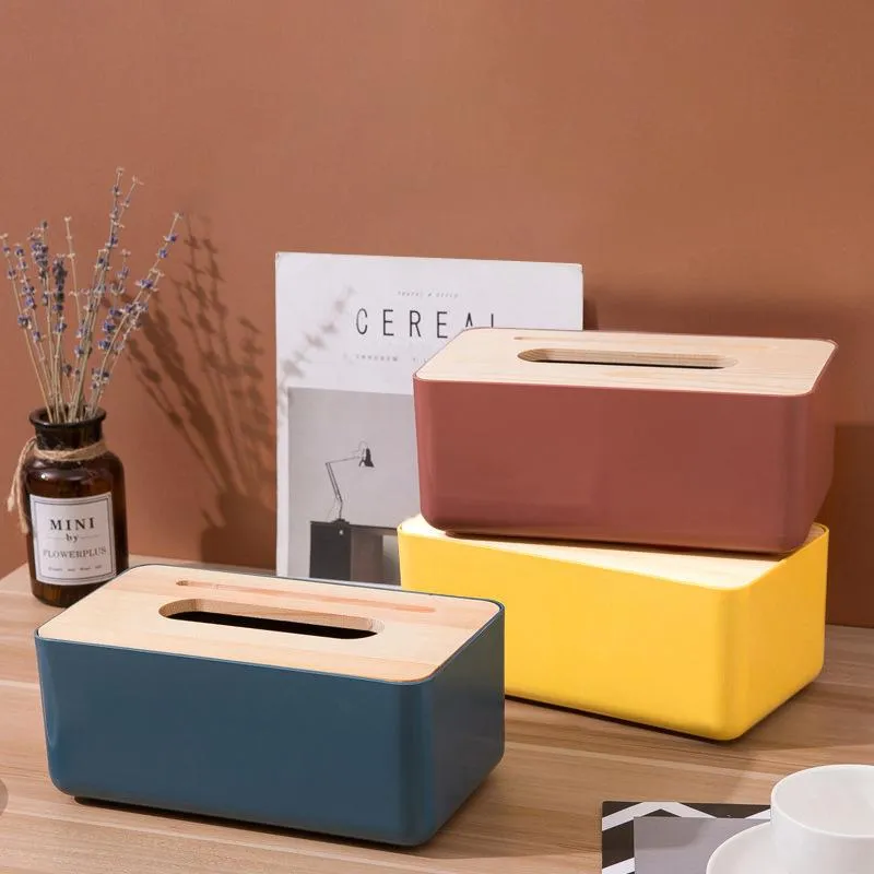 Tissue Boxes Napkins Nordic Wood Cover Plastic Box Papier Handdoek Geval Houder Houder Servet Opslag Organizer Huis Keukendecoratie