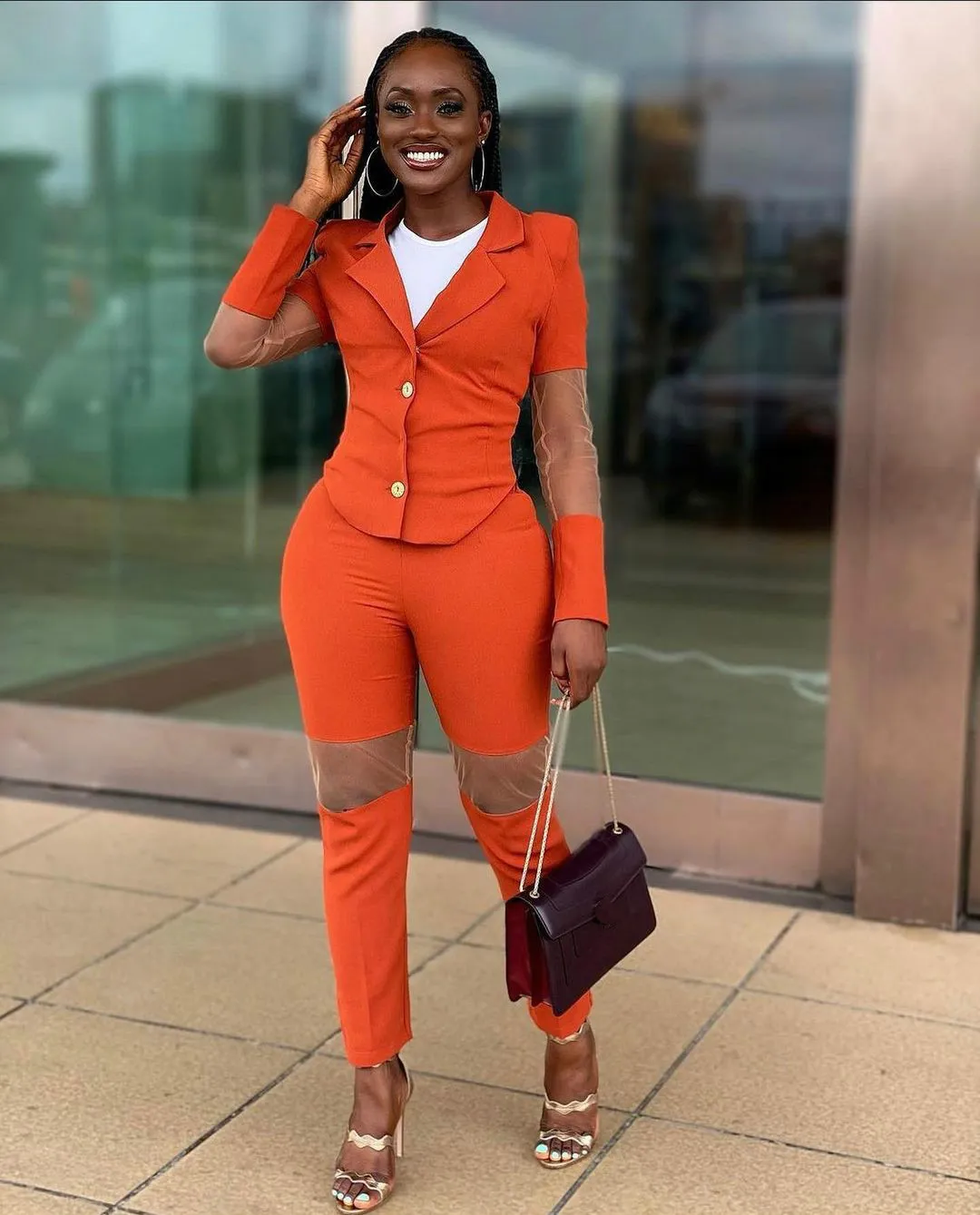 Orange womens deals pants suit
