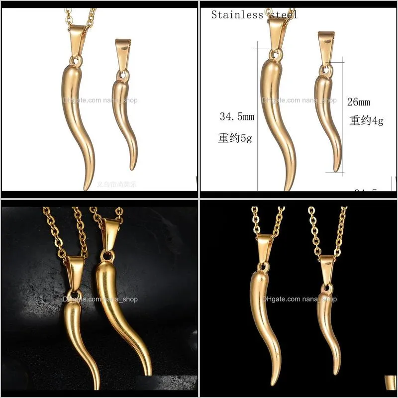 italian horn necklace stainless steel for women men gold color 50cm