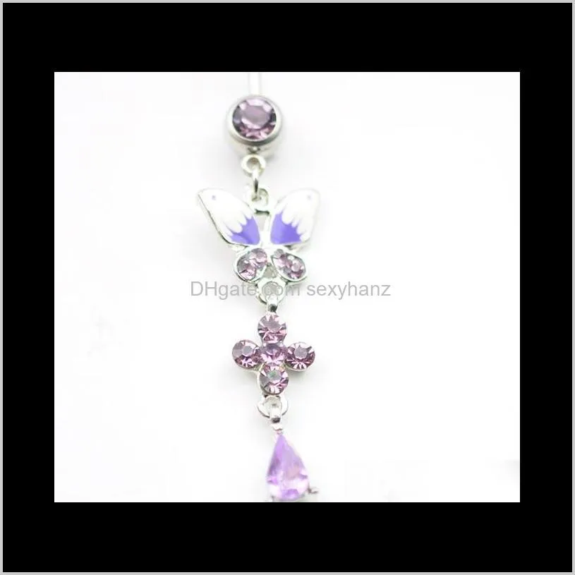 d0004 ( 1 color ) purple color nice belly ring nice bowknot style belly ring with piercing body jewlery navel belly ring body