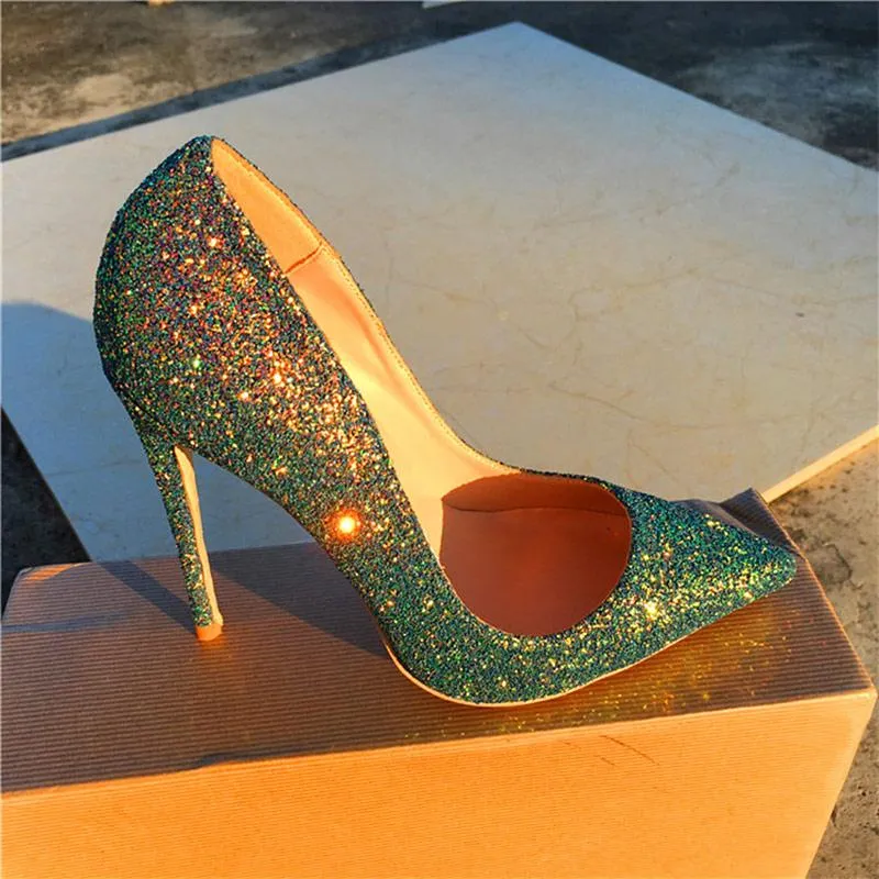 Dress Shoes Green Shiny Sequins Women Pointed Toe Slip-On High Heels  Stiletto Pumps for Wedding Party from Dhgate Dress Shoes - price 77.84