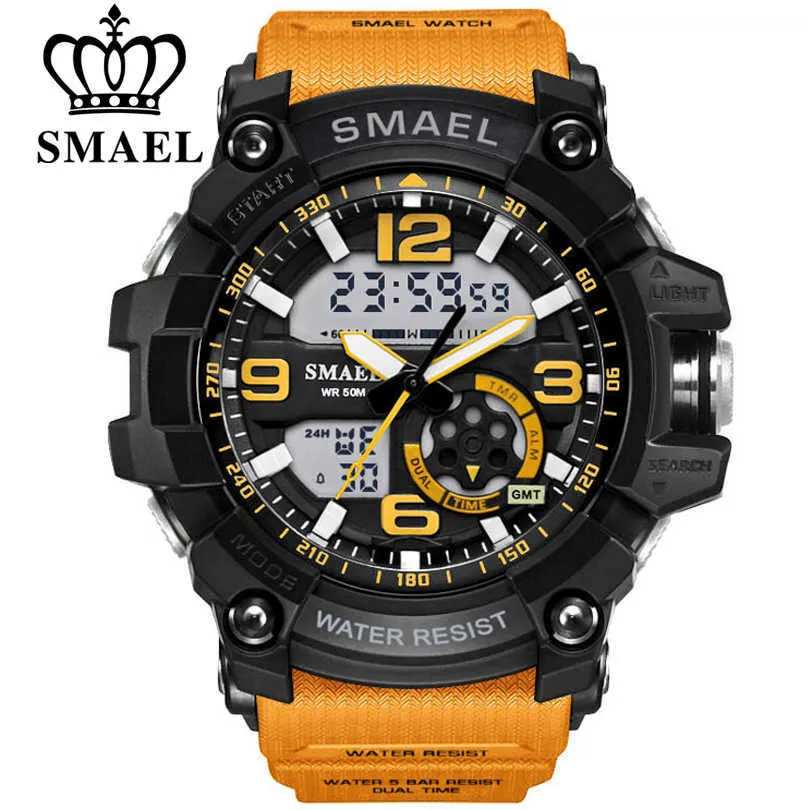 Smael Men Military Watch 50m 방수 손목 시계 LED 석영 시계 남성 repulino 1617 디지털 스포츠 시계 남자 2334