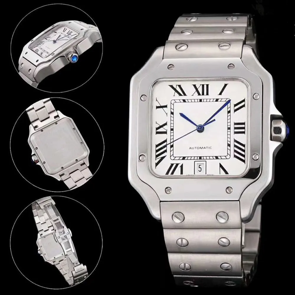 Top Quality Men Fashion Watch Classic Square Design Stainless Steel Mens Watches Automatic Movement Glide Sweep Move Wristwatches Clock