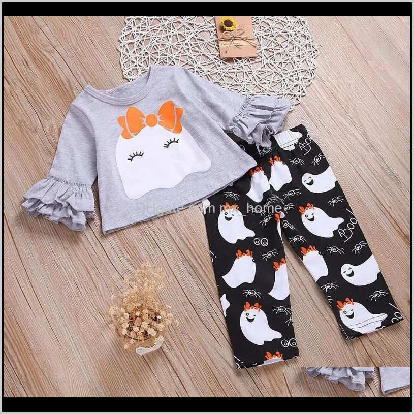 girls halloween clothing set long sleeve cartoon printed lace top kids clothes girls waist elastic band pants outfits 6m-5t 04