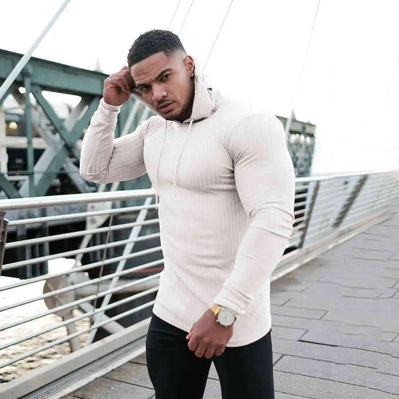 New Spring Fashion Hooded Sweaters Men Warm Turtleneck Sweaters Slim Fit Sports Pullover Men Sweater Gym Knitwear Pull Homme 210421