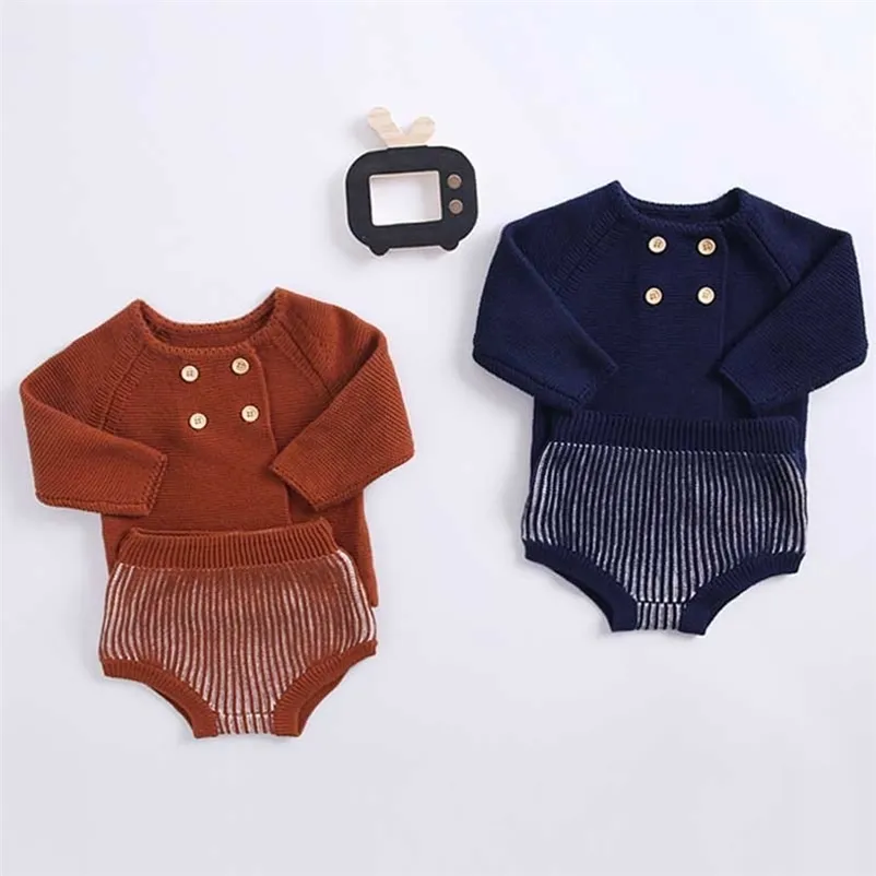 Boys Girls Clothing Sets Autumn Baby Knitted Suit Sweaters Coats + PP Shorts Trousers Handsome Gentleman 210521