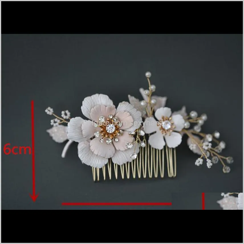 flower leaf hairpins rhinestones pearl hair pins combs for women brides head pieces headdress wedding accessories bridal jewelry