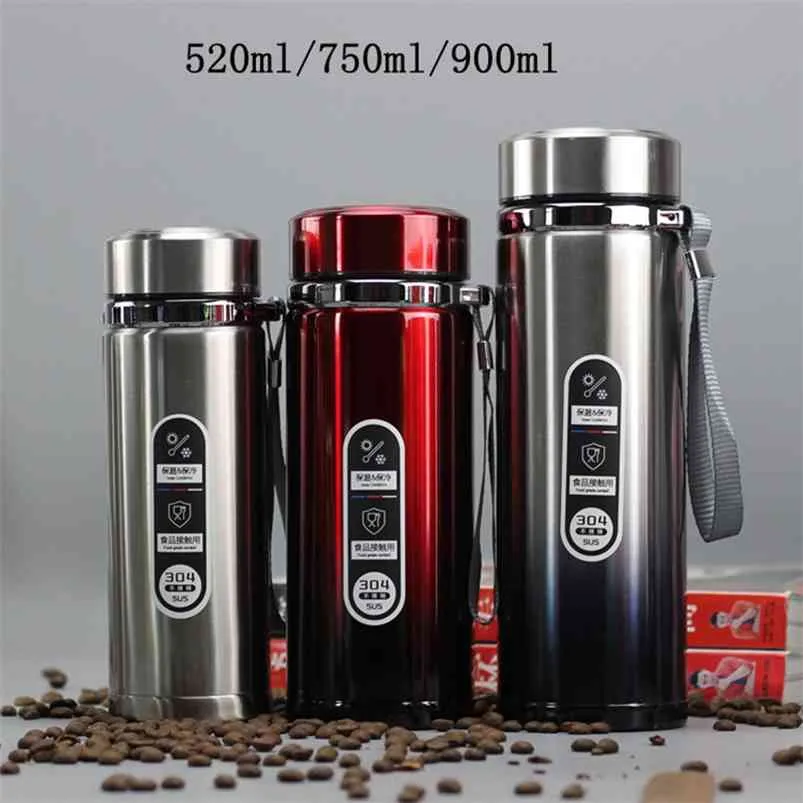 High Capacity Thermos Mug Flask Stainless Steel Tumbler Insulated Water Bottle Portable Vacuum Flask For Tea Travle Mugs 210809