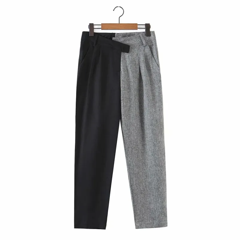 Casual vrouw grijs patchwork enkel broek 1 lente mode dames lage taille broek vrouwelijke elegante elastische broek 210515