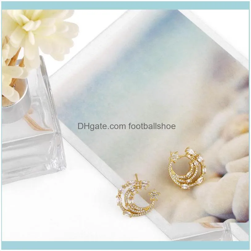 Designers Geometric C-shaped female Korean simple cool wind star moon Zircon Earrings erw66