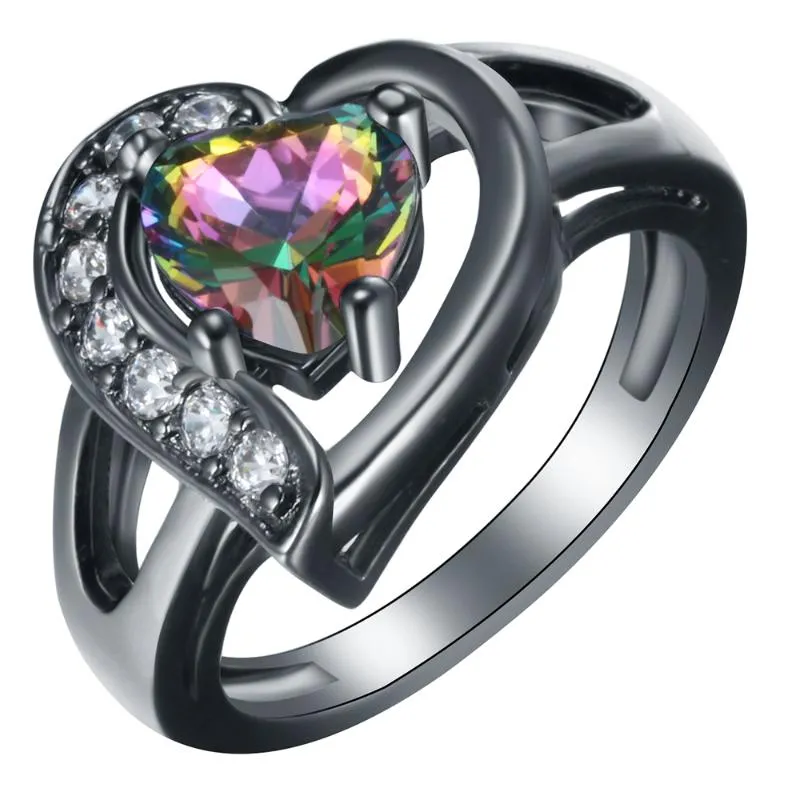 خواتم الزفاف المشاركة السحرية للنساء 2021 Opal Blue Red Pink White Heart Zirconia Jewelry Love Ring